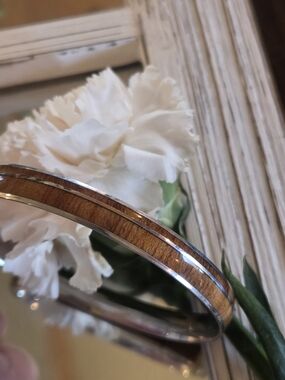 ALOHA Collection Brown Wood Inlay Silver Bangle Bracelet
